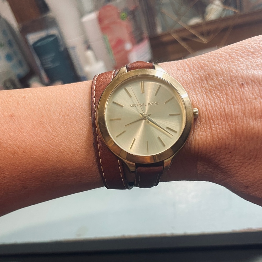 Michael Kors Double Band Leather Gold Watch